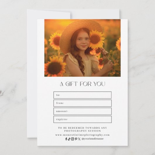 ミニマリストオーバル写真撮影ギフト証明書 (裏面)