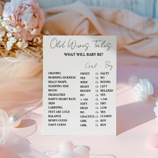 ミニマリストオールドWIvesテイルズベビーシャワーゲームカード 台座サイン