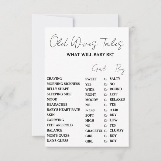ミニマリストオールドWIvesテイルズベビーシャワーゲームカード 招待状 (正面)