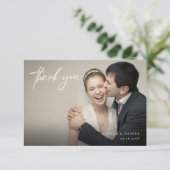 ミニマリストカスタムオーバーレイ結婚横向き写真 サンキューカード (スタンド正面)