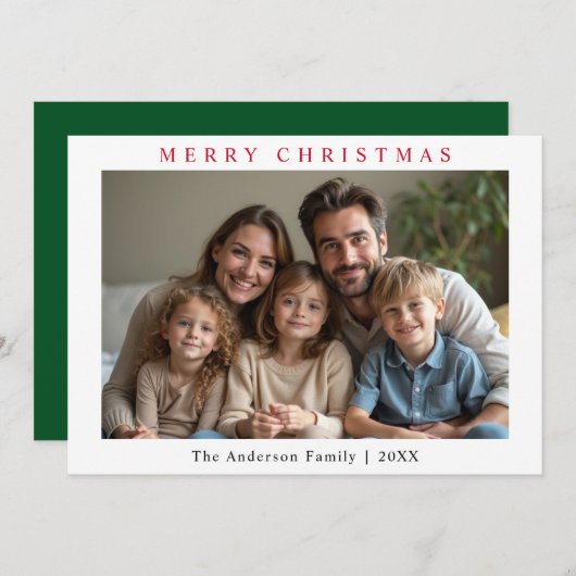 ミニマリストカスタムクリスマスフォトグリーン シーズンカード (正面/裏面)