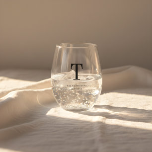 ミニマリストカスタムモノグラムのカップル姓 ステムなしワイングラス