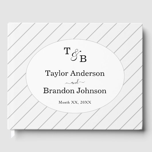ミニマリストカスタムモノグラムストライプのグレー結婚ズ ゲストブック (正面)