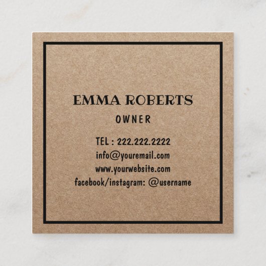 ミニマリストカップケーキホームベーカリー素朴クラフト スクエア名刺 (裏面)