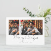 ミニマリストカップル2枚の写真スクリプトメリークリスマス シーズンカード (スタンド正面)