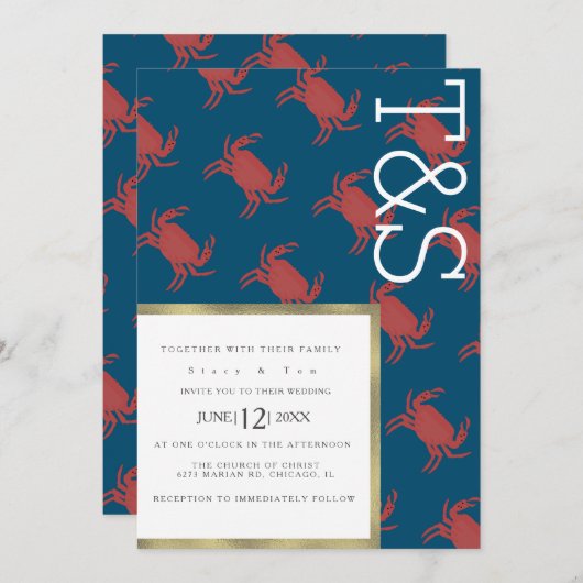 ミニマリストカニブロイル金ゴールド結婚タイポグラフィ 招待状 (正面/裏面)