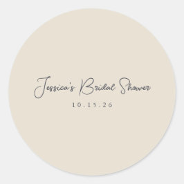 ミニマリストカリグラフィーアイボリー ブラック ブライダルシャワー ラウンドシール