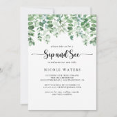 ミニマリストカリグラフィーイucalyptusシップアンドシービー 招待状 (正面)