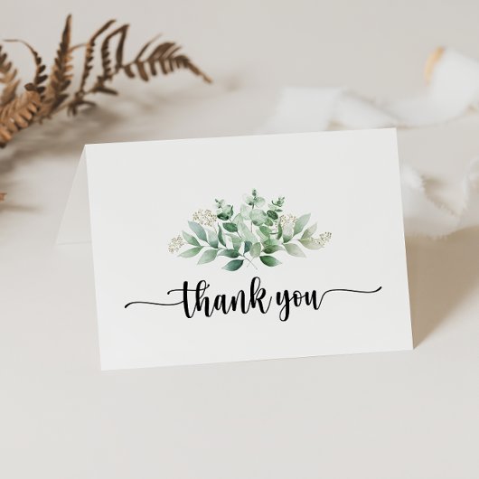 ミニマリストカリグラフィーイucalyptus折りたたみウェディング サンキューカード