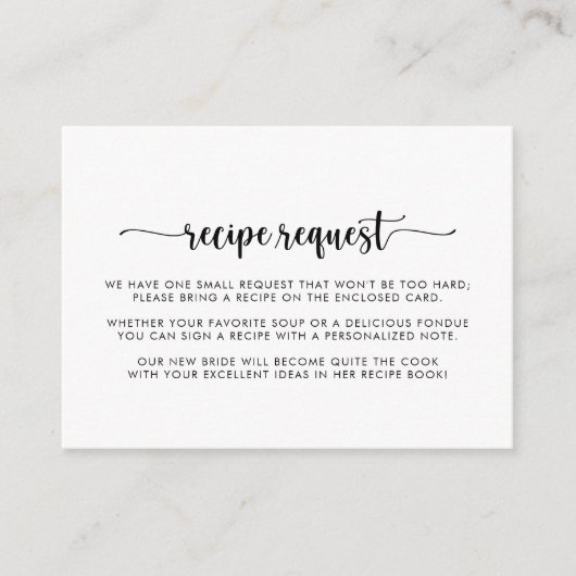 ミニマリストカリグラフィー結婚式の料理リクエストカード エンクロージャーカード (正面)