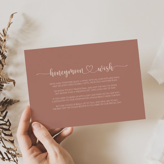 ミニマリストカリグラフィー テラコッタ ハニームーンメッセージ エンクロージャーカード