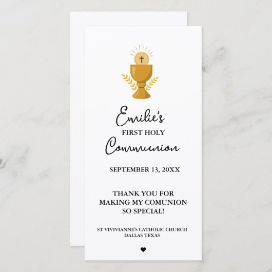 ミニマリストカリグラフィー ファーストコミュニオン 祈りのカード (正面/裏面)