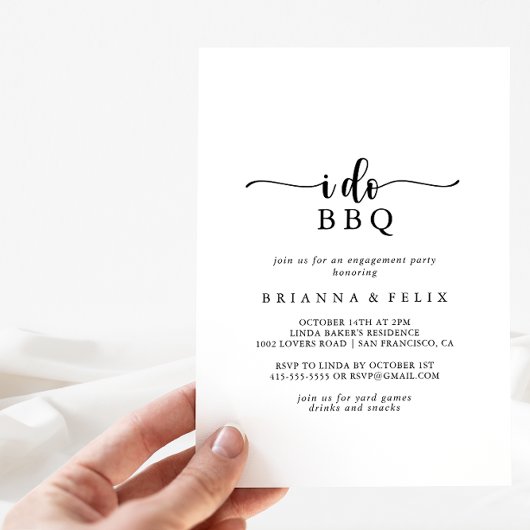 ミニマリストカリグラフィー「I Do」 BBQエンゲージメントパーティー 招待状