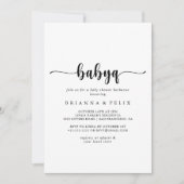 ミニマリストカリグラフィーBabyQベビーシャワーバーベキュー 招待状 (正面)