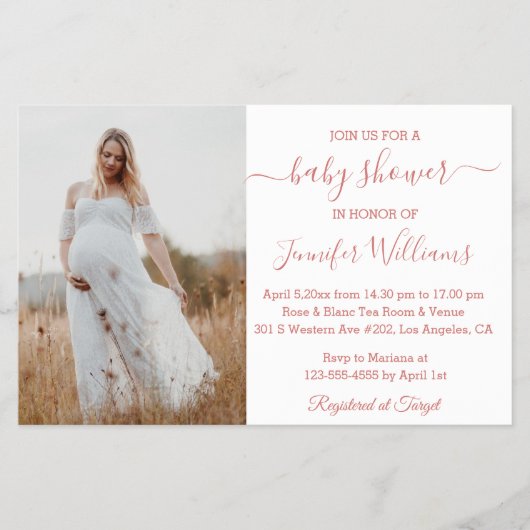 ミニマリストガールのピンクのベビーシャワー写真招待状 チラシ (正面)