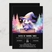 ミニマリストガールウィザード誕生日 招待状 (正面/裏面)