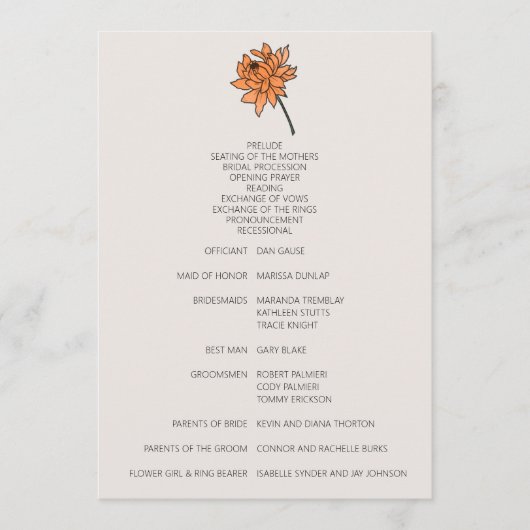 ミニマリストキク結婚式 プログラム (正面)