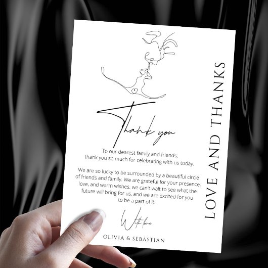 ミニマリストキスをするワンラインア結婚ートカップル サンキューカード