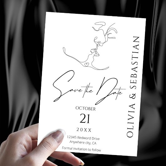 ミニマリストキスをするワンラインア結婚ートカップル セーブザデート