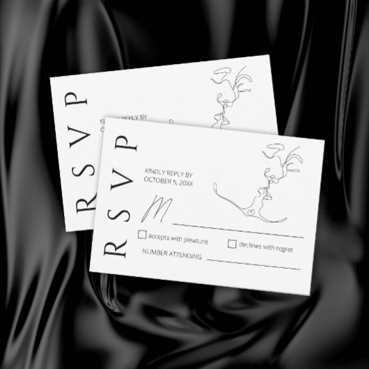 ミニマリストキスをするワンラインア結婚ートカップル 出欠カード