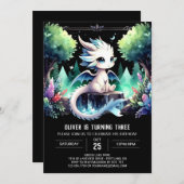 ミニマリストキッズドラゴン誕生日 招待状 (正面/裏面)