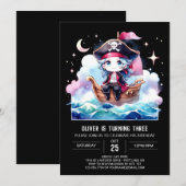 ミニマリストキッズパイレーツ誕生日 招待状 (正面/裏面)