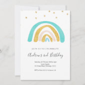 ミニマリストキッズレインボー誕生日 招待状 (正面)
