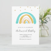 ミニマリストキッズレインボー誕生日 招待状 (スタンド正面)