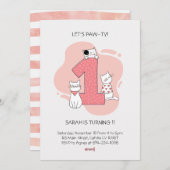 ミニマリストキャットファースト誕生日招待状 招待状 (正面/裏面)