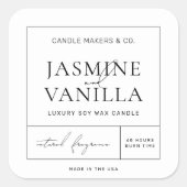 ミニマリストキャンドルスクエアラベルエレガント白黒 スクエアシール (正面)