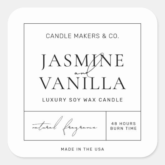 ミニマリストキャンドルスクエアラベルエレガント白黒 スクエアシール (正面)