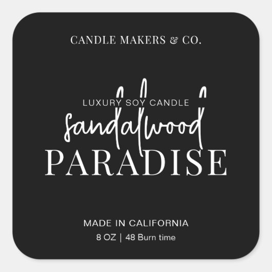 ミニマリストキャンドルスクエアラベルエレガント白黒 スクエアシール (正面)