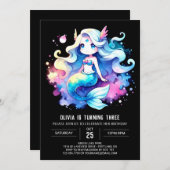 ミニマリストキュートマーメイド誕生日 招待状 (正面/裏面)