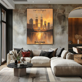 ミニマリストクアラルンプールスカイライン – ソフトトーンアート ポスター