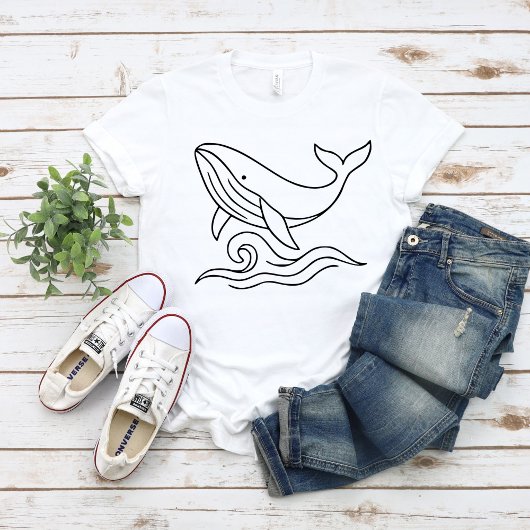 ミニマリストクジララインアート - 海の動物 Tシャツ