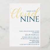 ミニマリストクラウドナインブライダルシャワーゴールデン 箔招待状 (正面)