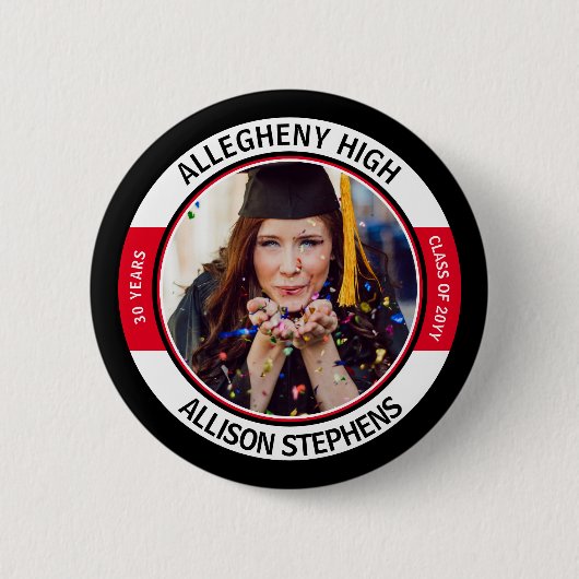 ミニマリストクラス懇親会写真 – 黒赤白 缶バッジ (正面)