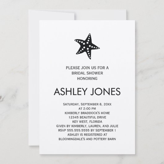 ミニマリストクラフトスターフィッシュブライダルシャワー招待 招待状 (正面)