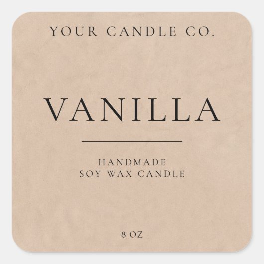 ミニマリストクラフトパーソナライズされたキャンドルラベル スクエアシール (正面)