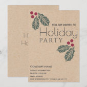 ミニマリストクラフトホーリーベリ企業のーホリデイ 招待状 (正面/裏面)