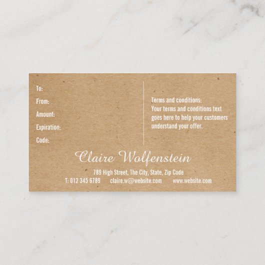 ミニマリストクラフトモダンロイヤリティギフト券 紹介カード (裏面)