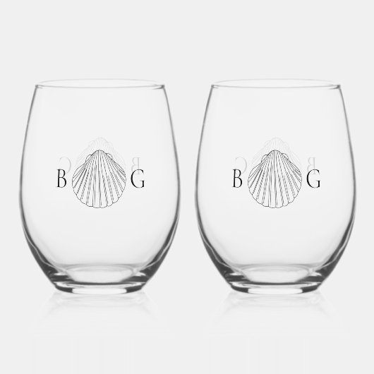 ミニマリストクラムシーシェルモノグラム結婚式の引き出物 ステムなしワイングラス (裏面)