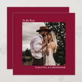 ミニマリストクランベリーレッドシック広場結婚写真 招待状 (正面/裏面)