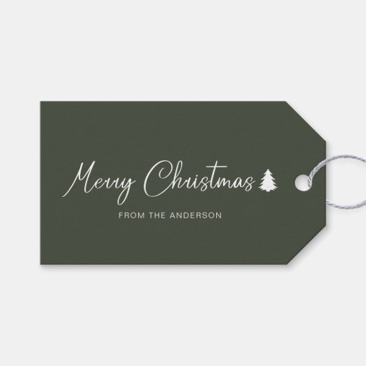 ミニマリストクリスマスウィンターホリデーフォレストグリーン ギフトタグ (正面(横))