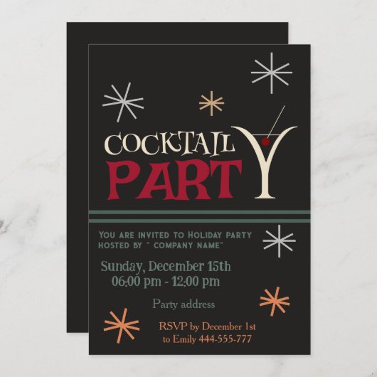 ミニマリストクリスマスカクテル企業のパーティー 招待状 (正面/裏面)