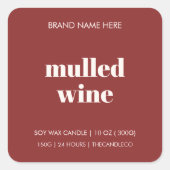 ミニマリストクリスマスキャンドルステッカー| モルデッドワイン スクエアシール (正面)