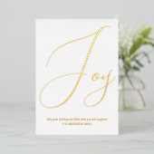 ミニマリストクリスマスジョイホワイト金ゴールドホリデー 箔シーズンカード (立ち正面)