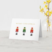 ミニマリストクリスマスホリデイレッドグリーンナッツクラッカー カード (黄色い花)