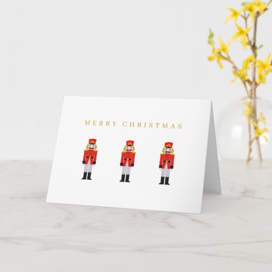 ミニマリストクリスマスホリデーレッドくるみ割り カード (黄色い花)