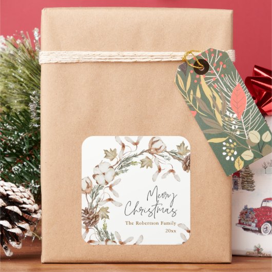ミニマリストクリスマスリースホリデイ スクエアシール (クリスマス)